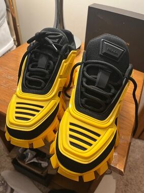 Prada Black and Yellow Chunky Lace-Up Sneakers